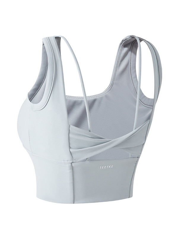 Wrap Back Cross Hollow Square-Neck Sports Bra