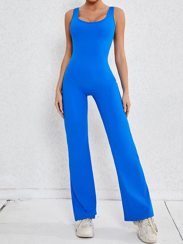 Wrap Hollow Solid Color Spaghetti-Neck Jumpsuits