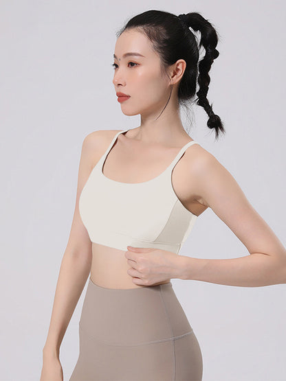 Skinny Wrap Hollow Solid Color V-Back Spaghetti-Neck Sports Bra