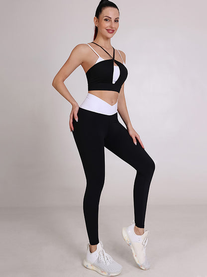 Fake Two Contrast Color Sports Bra&Leggings Suits