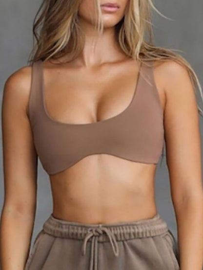 Skinny Wrap Backless Solid Color Spaghetti-Neck Sports Bra