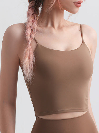 Backless Solid Color Spaghetti-Neck Sports Bra