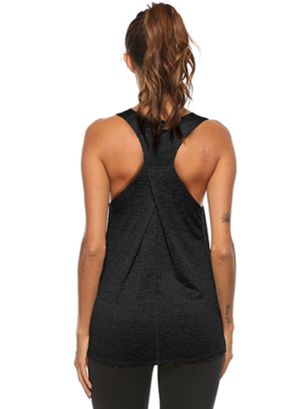 Solid Color Beauty Back Sleeveless Sports Vest