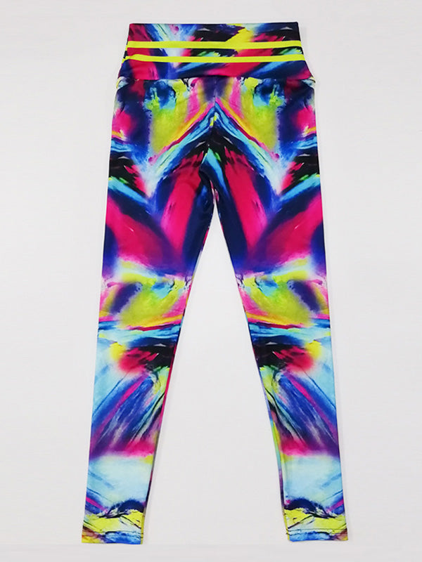 Abstract Rainbow Digital Printing Empire Yoga Leggings