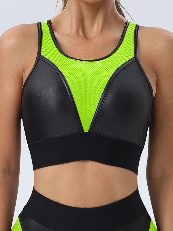 Skinny Wrap Contrast Color Spaghetti-Neck Sports Bra&Leggings Suits