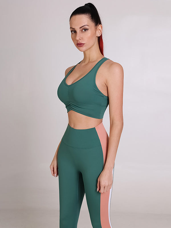 Nude Color Contrast Stitching High Elastic Sports Fitness Suit