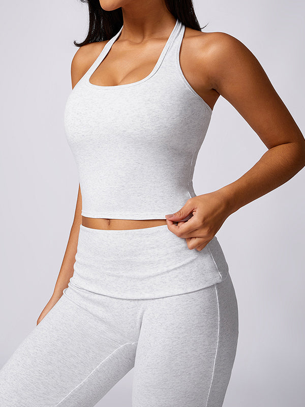 Skinny Sleeveless Backless Solid Color Halter-Neck Yoga Tops