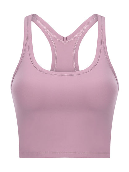 Skinny Wrap Sports Bra Hollow Yoga Tops Solid Color U-Neck Bra