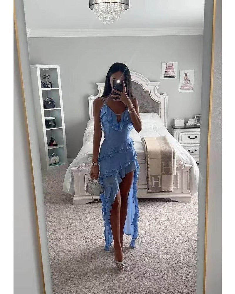 2024ss sexy halter ruffled dress