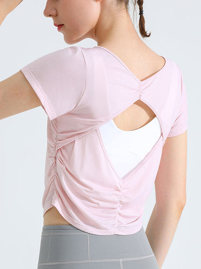 Loose Hollow Solid Color Round-Neck Yoga Tops