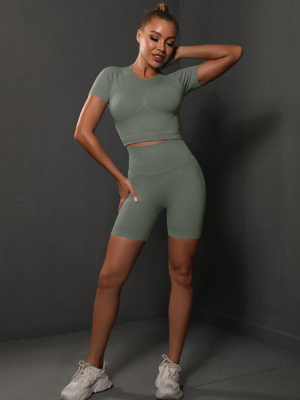 Solid Color Tee & Shorts Yoga Suits