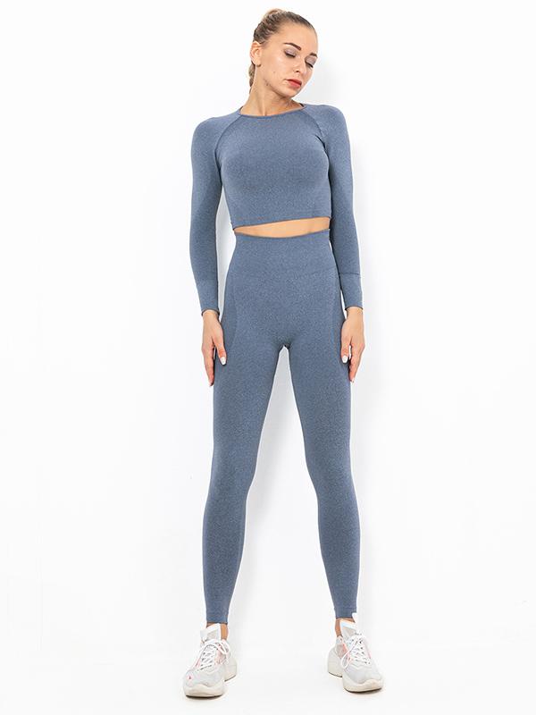 Seamless Solid Long Sleeves Tees&Leggings Yoga Suits