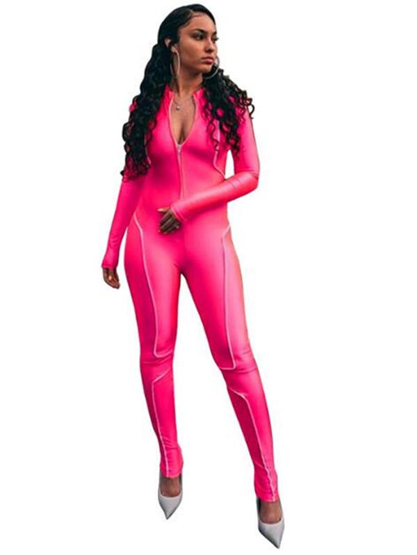 Fashion Reflective Split-Joint Zipper Jumpsuits