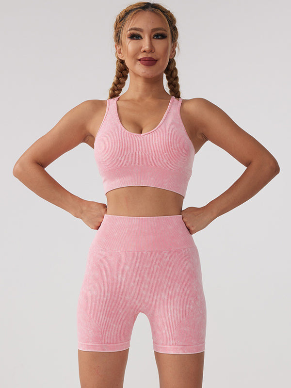 Skinny Solid Color U-Neck Yoga Suits