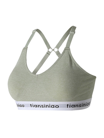 Back Cross Letter Print Wrap Solid Color Spaghetti-Neck Sports Bra