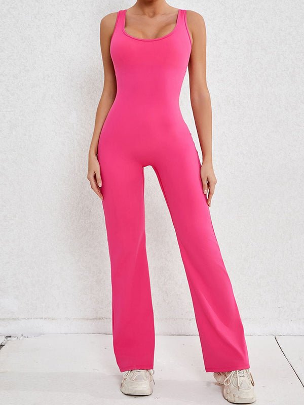 Wrap Hollow Solid Color Spaghetti-Neck Jumpsuits