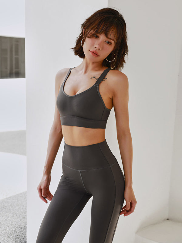 Skinny Wrap Back Cross Color-Block Spaghetti-Neck Sports Bra