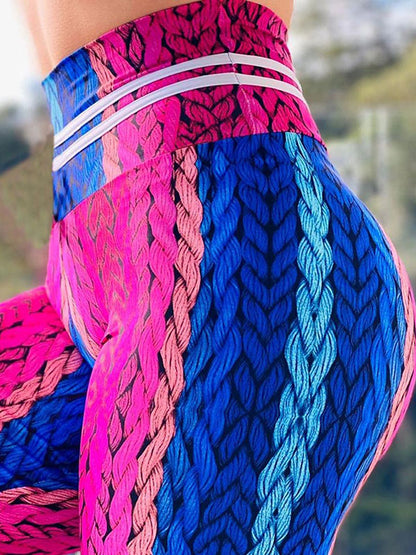 Weaved-Printed Colorful Flexible High-Waisted Leggings