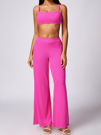 Wrap Solid Color Spaghetti-Neck Sports Bra&Pants Two-Piece Sets