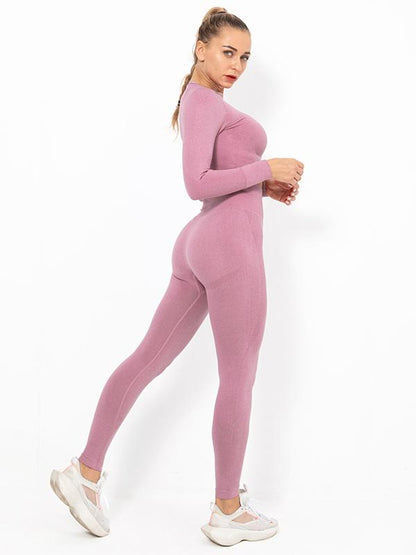 Seamless Solid Long Sleeves Tees&Leggings Yoga Suits