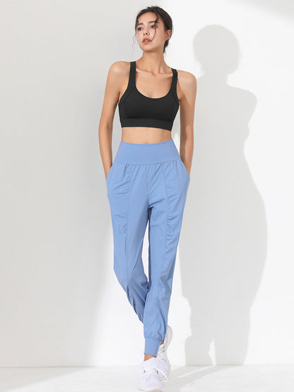 Loose High-Waisted Pockets Solid Color Athletic Pants