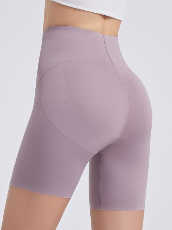 Wrap High-Waisted Solid Color Sports Shorts