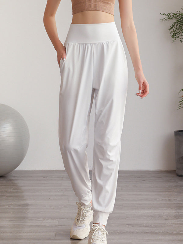 Loose High-Waisted Pockets Solid Color Athletic Pants