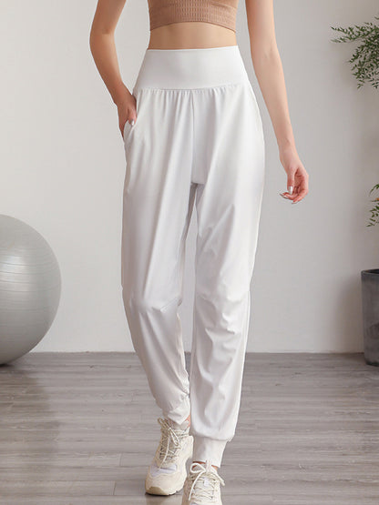 Loose High-Waisted Pockets Solid Color Athletic Pants