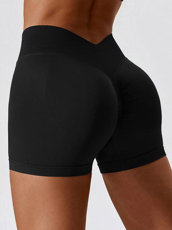 Wrap Solid Color Seamless Tummy Lifting Sports Shorts