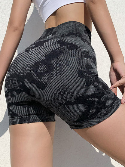 High-Waisted Camouflage Elastic Fitness Sports Shorts