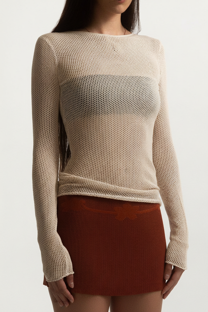 Beige mesh top white background