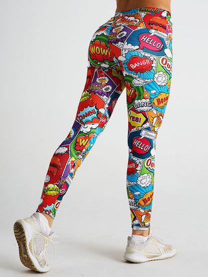 Skinny Leg High-Waisted Letter Print Multi-Colored Printed Leggings