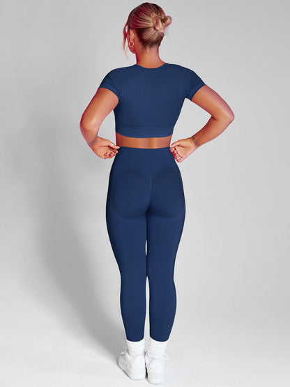 Solid Color Short Sleeves & Leggings Yoga Suit