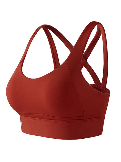 Back Cross Hollow Solid Color U-Neck Sports Bra