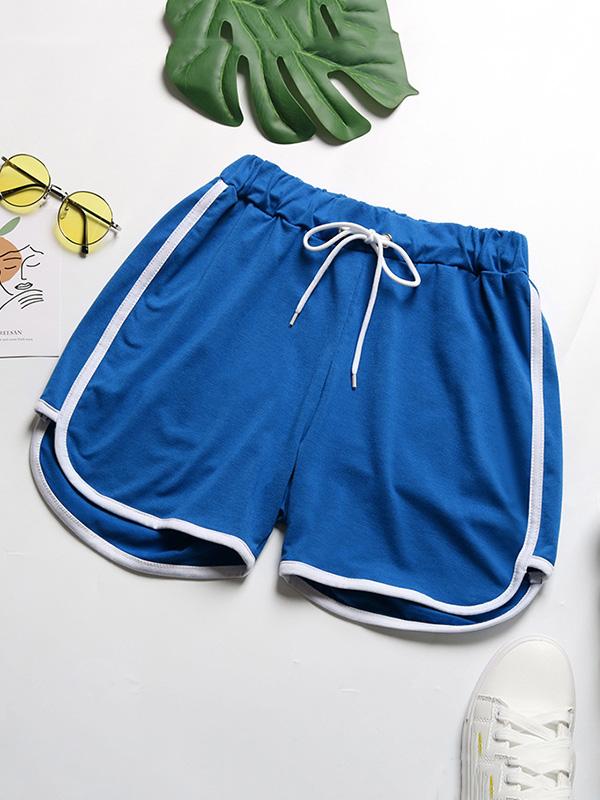 Casual Contrast Color Belted Sports Shorts