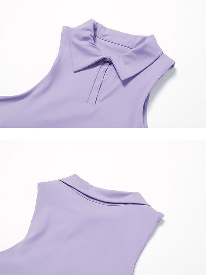 Cropped Sleeveless Solid Color Polo Tank