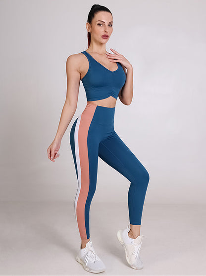 Nude Color Contrast Stitching High Elastic Sports Fitness Suit