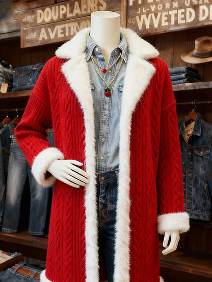 Women's Casual Christmas Color-Blocked Fleece-Lined Warm Jacket