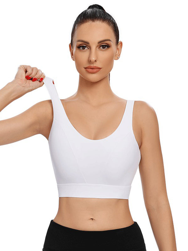 Skinny Wrap Sports Bra Buttoned Hollow Solid Color Spaghetti-Neck Bra