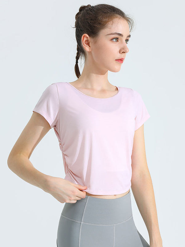 Loose Hollow Solid Color Round-Neck Yoga Tops