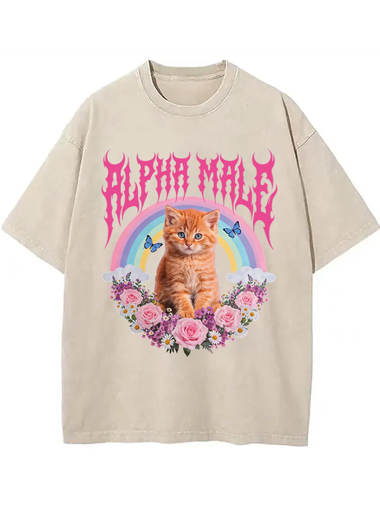 Alpha Male Funny Kitten Washed T-shirt