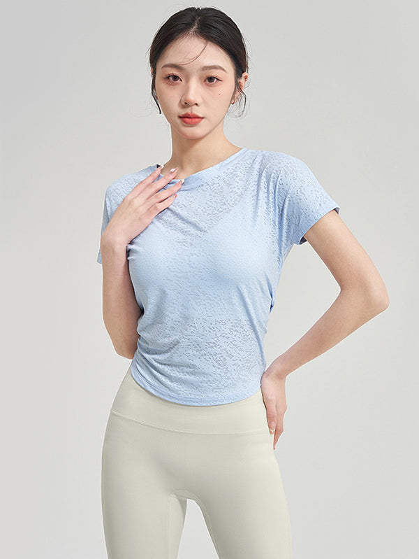 Loose Cover-Ups Tops Solid Color T-Shirts Split-Back Tee Split-Joint Round-Neck Yoga Tops