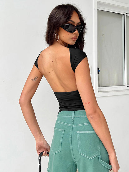 Sleeveless Skinny Backless Solid Color Tank T-Shirts