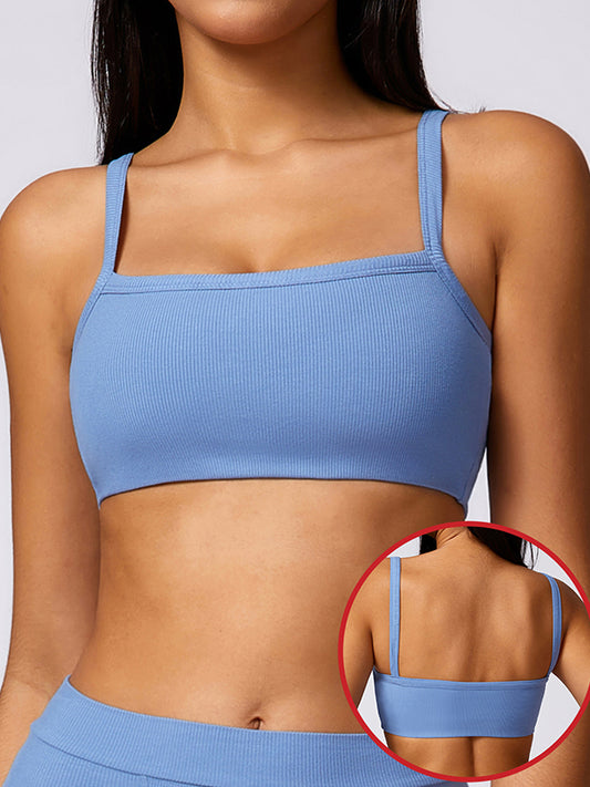 Wrap Backless Solid Color Spaghetti-Neck Sports Bra