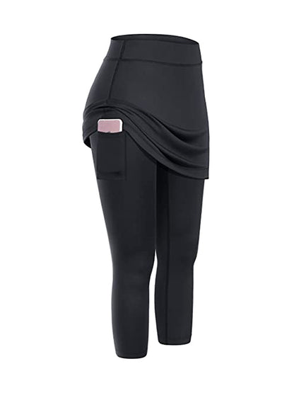 False Two Skinny Yoga Bottoms Pockets Solid Color Cropped Trousers