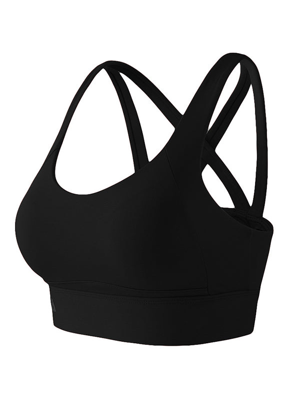 Back Cross Hollow Solid Color U-Neck Sports Bra