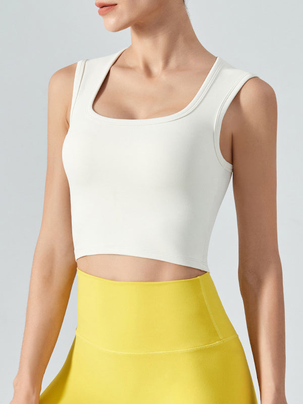 Skinny Wrap Solid Color Spaghetti-Neck Sports Bra