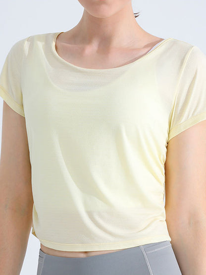 Loose Hollow Solid Color Round-Neck Yoga Tops