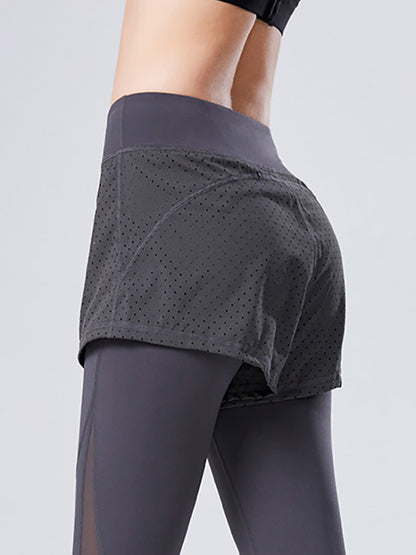 False Two Solid Color Split-Joint Leggings Yoga Bottoms