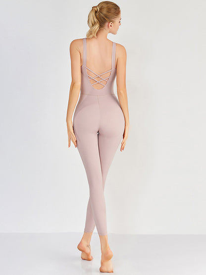 Make It Up Backless Solid Color Breathable Sports Jumpsuits